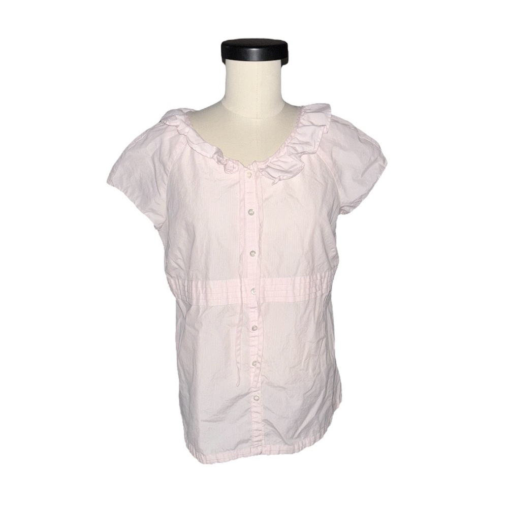 J. Crew Pink Ruffle Collar Cap Sleeve Button Down Shirt Top